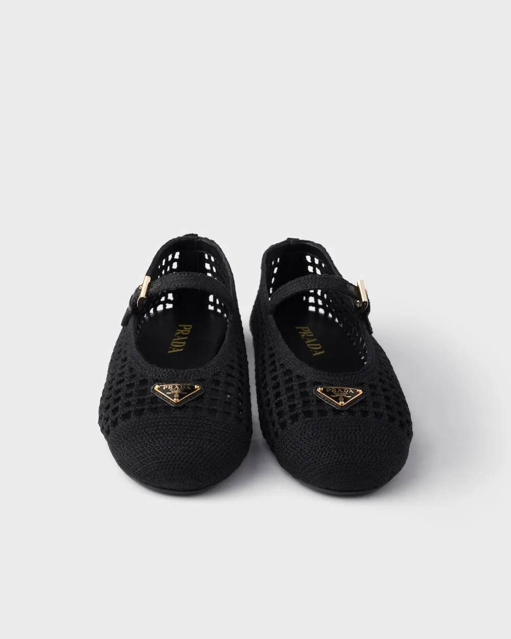Prada Triangle-Logo Mesh Ballerinas