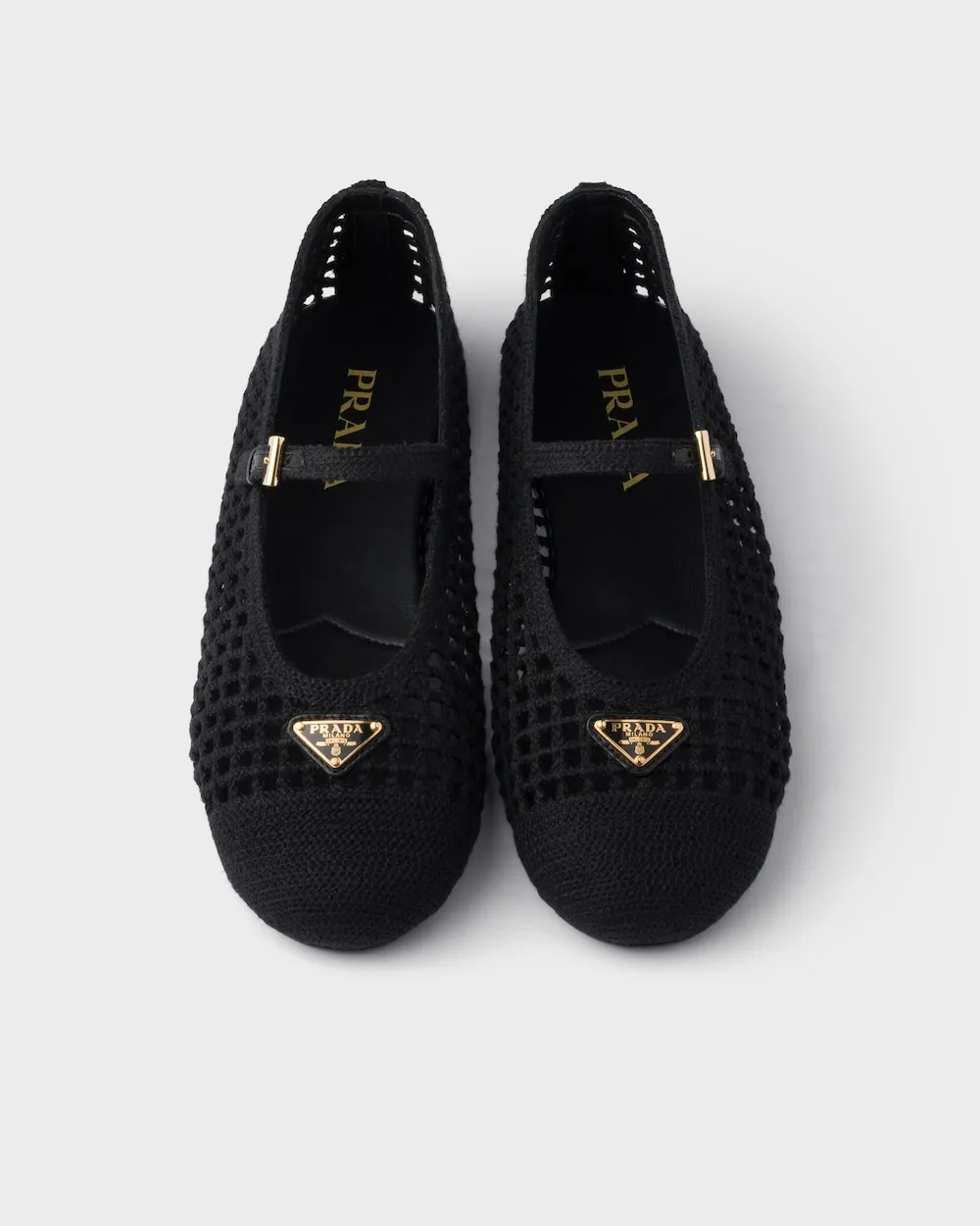 Prada Triangle-Logo Mesh Ballerinas