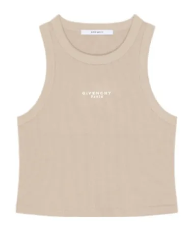 Cropped Tank Top In Cotton With Givenchy Paris Print