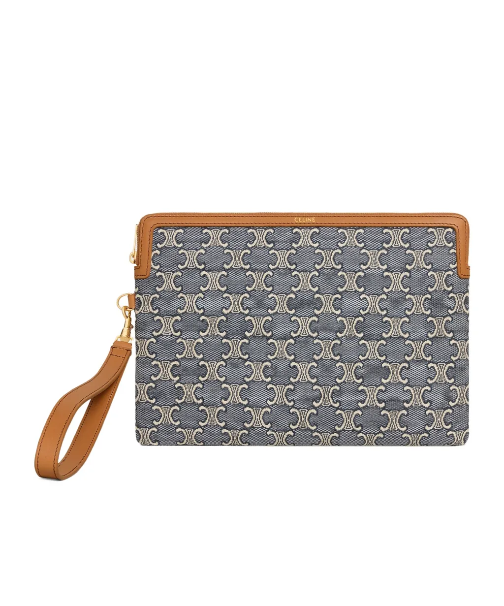 Small Pouch With Strap Cuir Triomphe In Jacqaurd Triomphe All Over