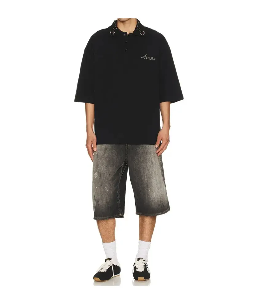 Amiri Stud Collar Oversized Polo Black