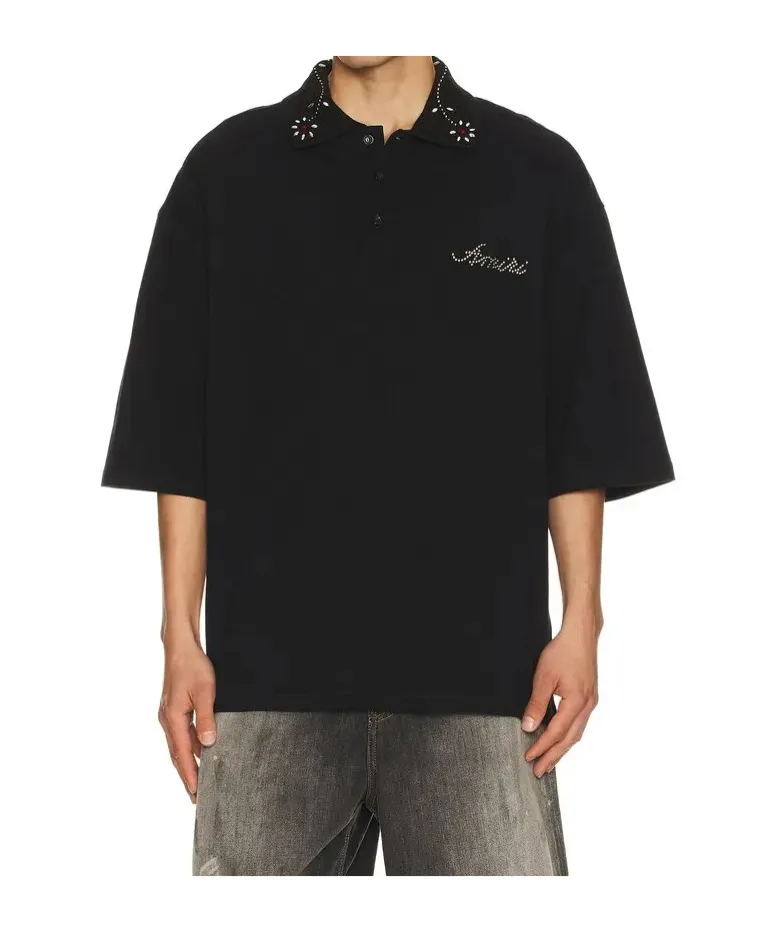 Amiri Stud Collar Oversized Polo Black