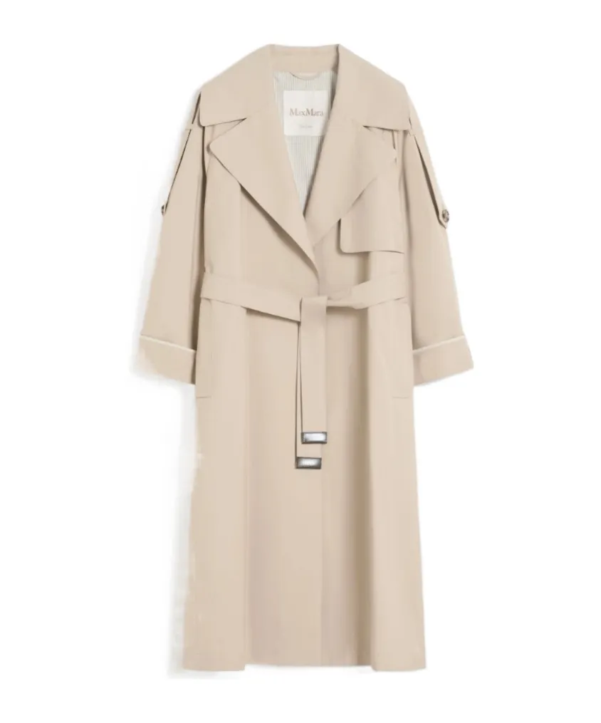 Oversized Water-Repellent Twill Trench Coat - Sand