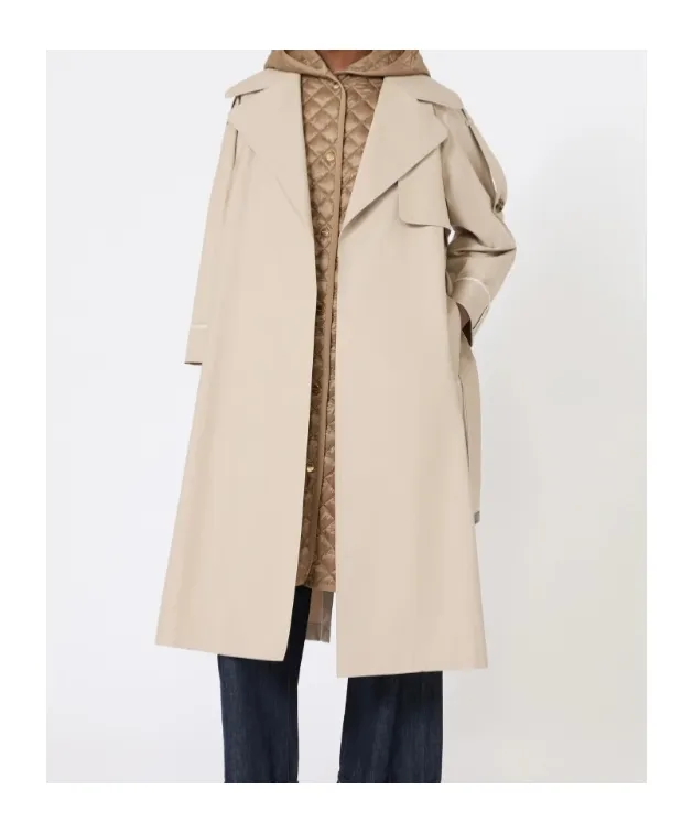 Oversized Water-Repellent Twill Trench Coat - Sand