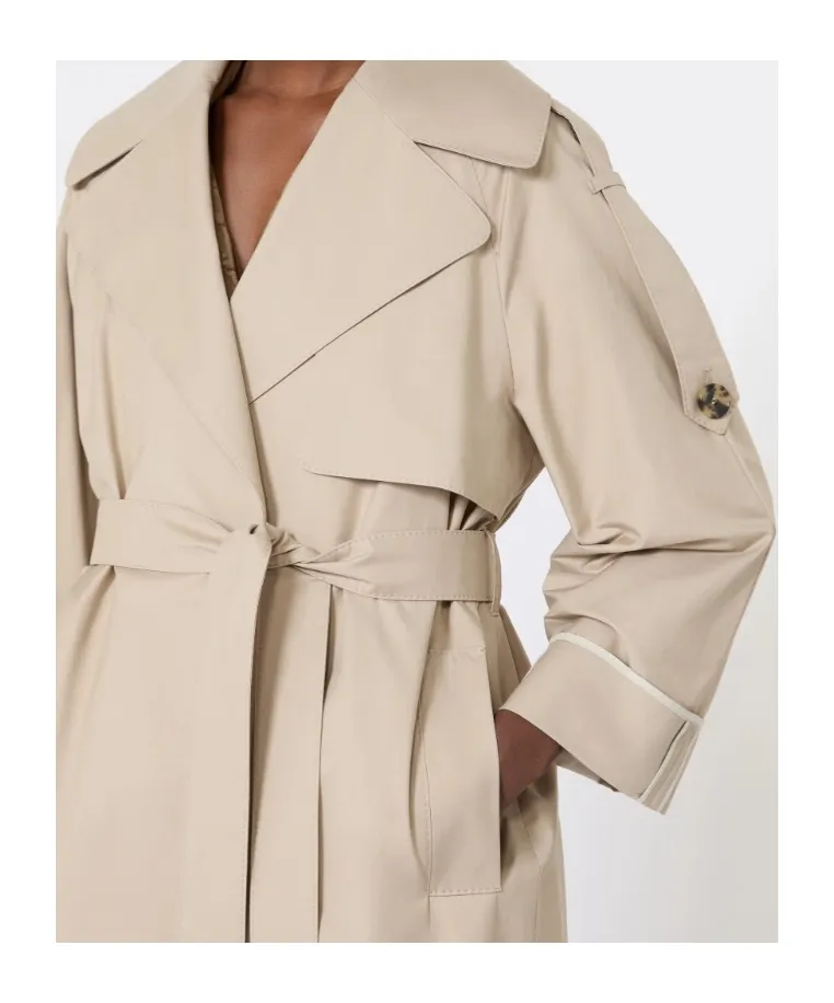 Oversized Water-Repellent Twill Trench Coat - Sand