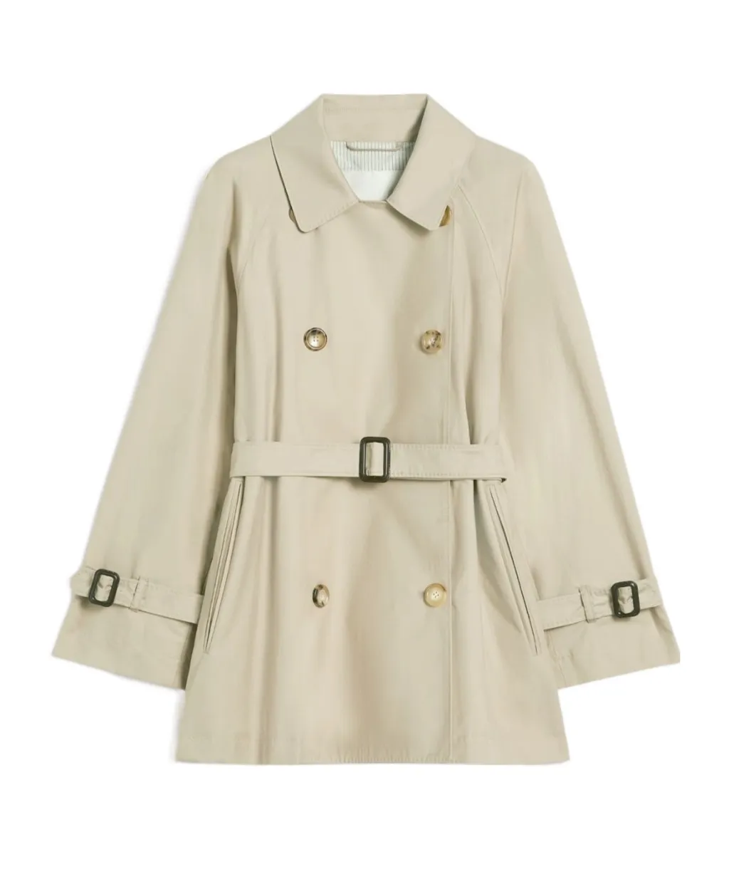 Cropped Water-Repellent Twill Trench Coat - Sand