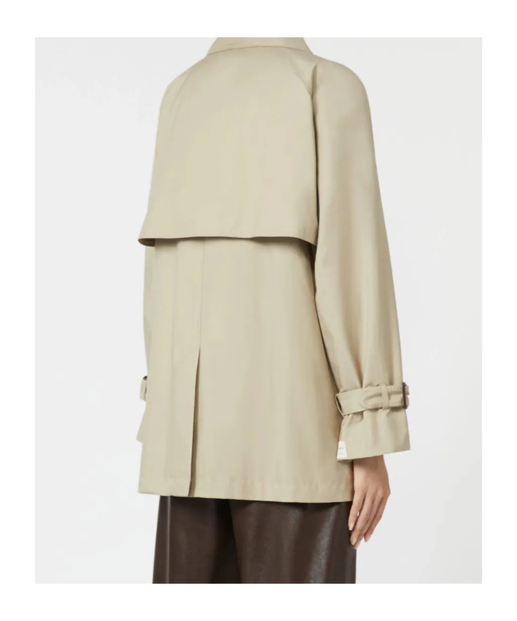 Cropped Water-Repellent Twill Trench Coat - Sand