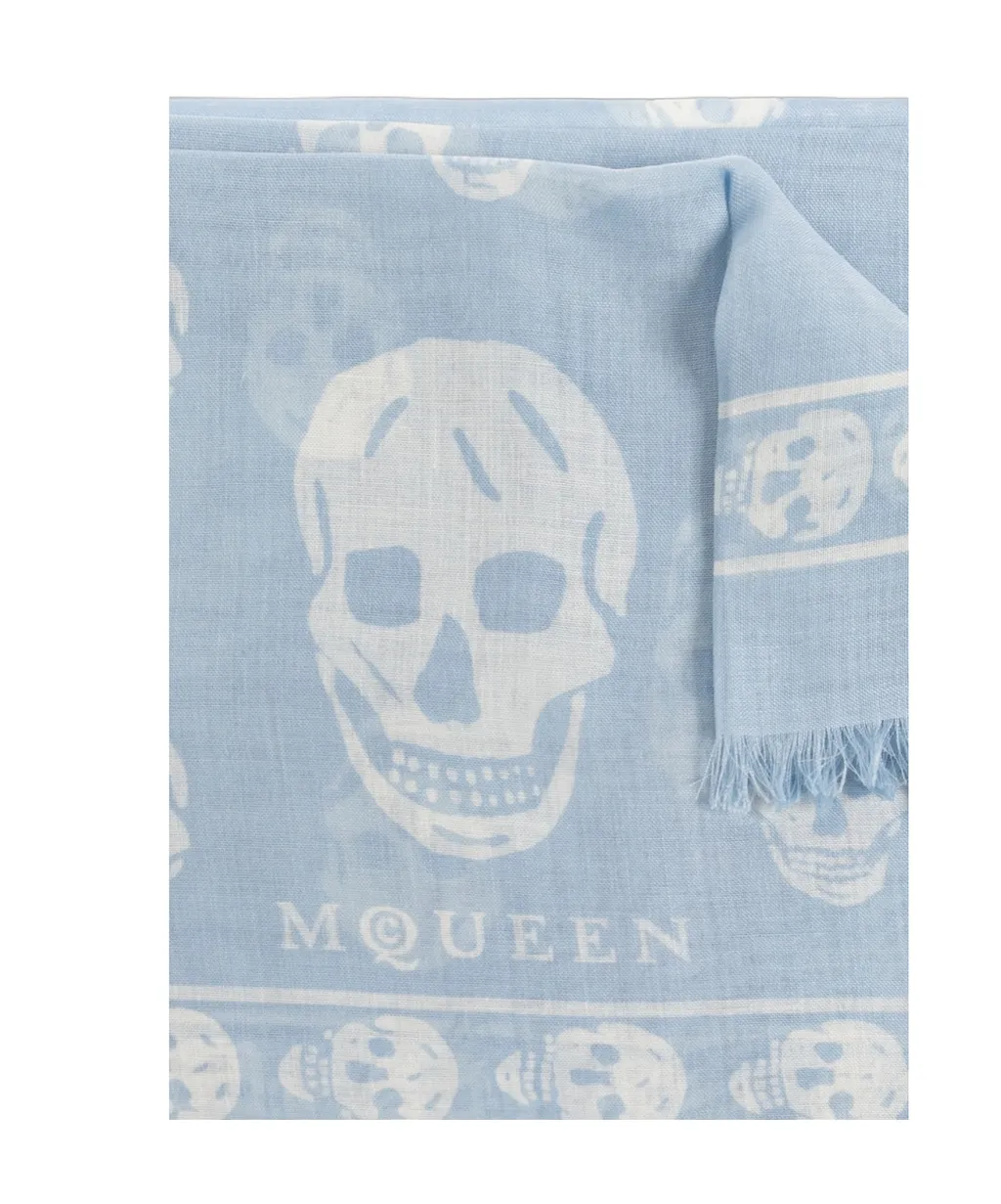 Alexander Mcqueen Classic Skull Printed Frayed-Edeg Scarf
