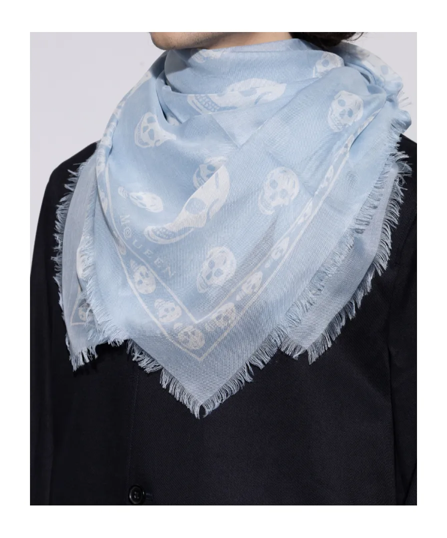 Alexander Mcqueen Classic Skull Printed Frayed-Edeg Scarf