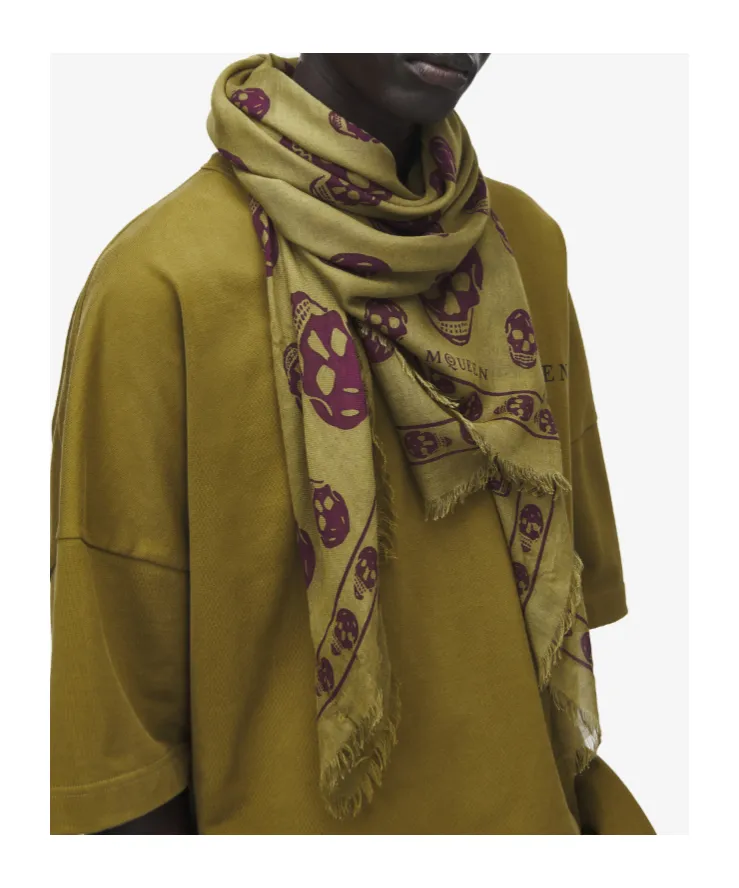 Alexander Mcqueen Classic Skull Printed Frayed-Edeg Scarf