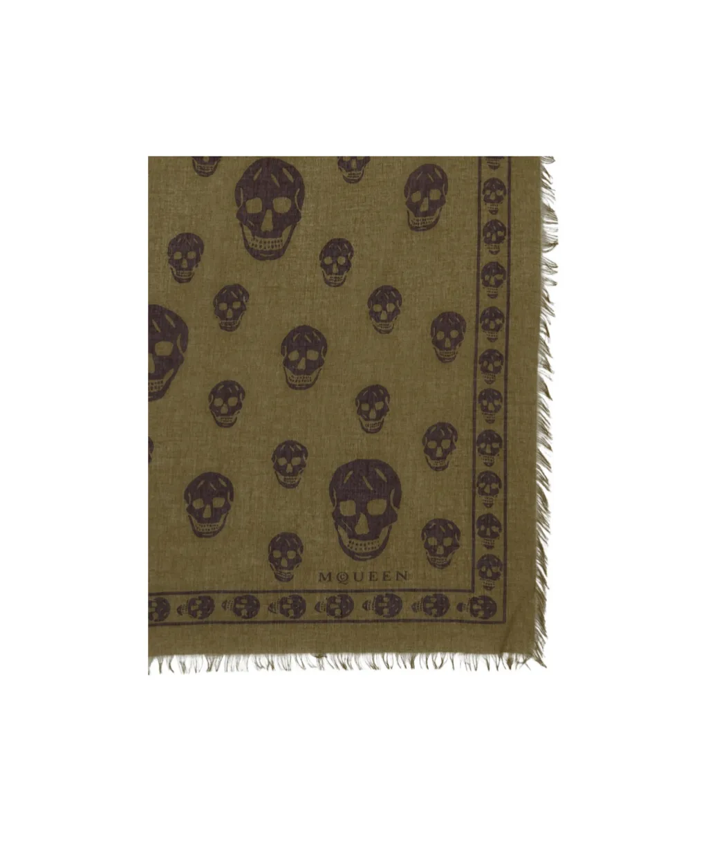Alexander Mcqueen Classic Skull Printed Frayed-Edeg Scarf