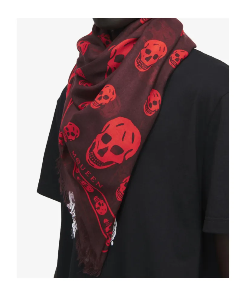 Alexander Mcqueen Classic Skull Printed Frayed-Edeg Scarf