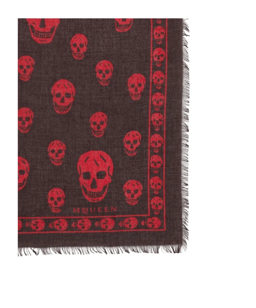 Alexander Mcqueen Classic Skull Printed Frayed-Edeg Scarf