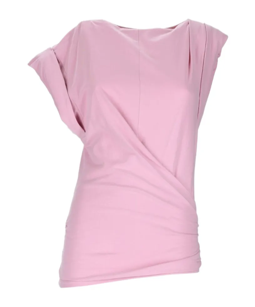 Maisan Asymmetric Draped Short Sleeve Top