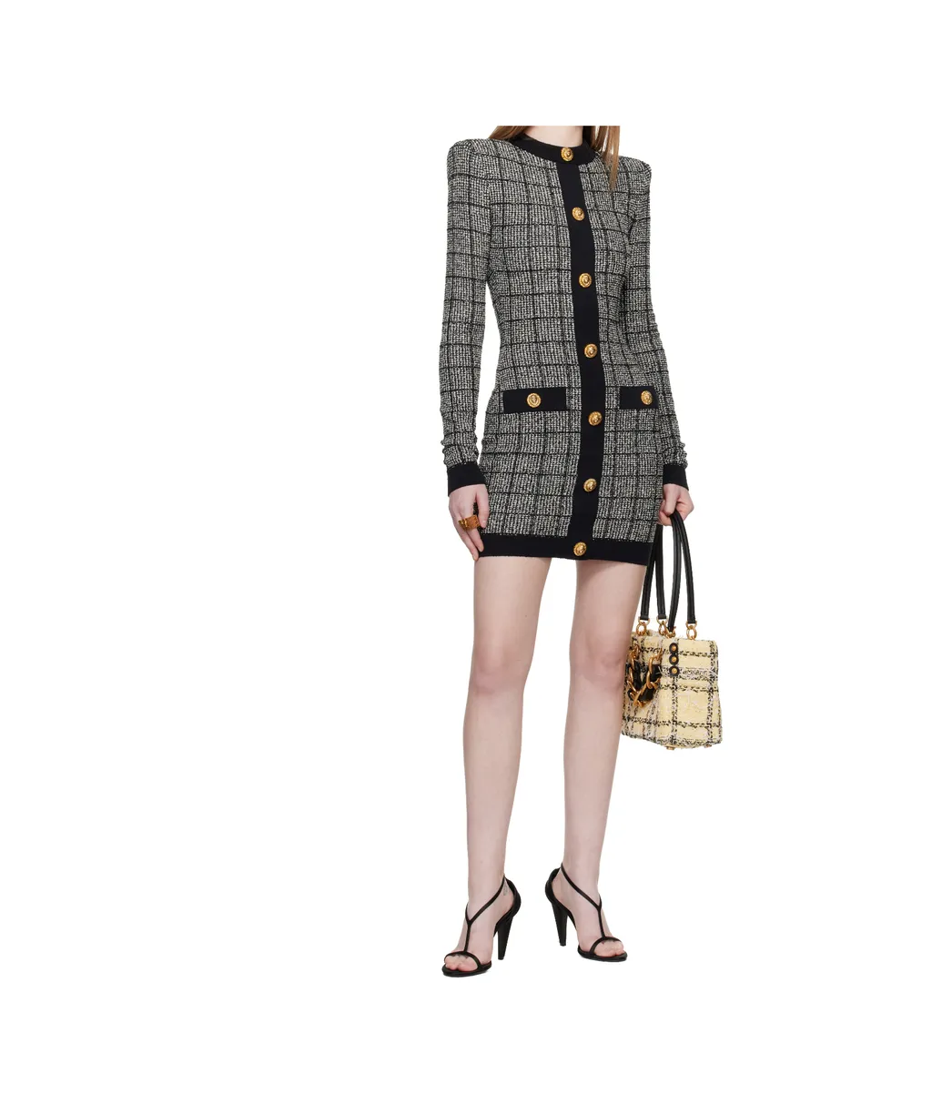 Balmain Tweed Long-Sleeve Dress