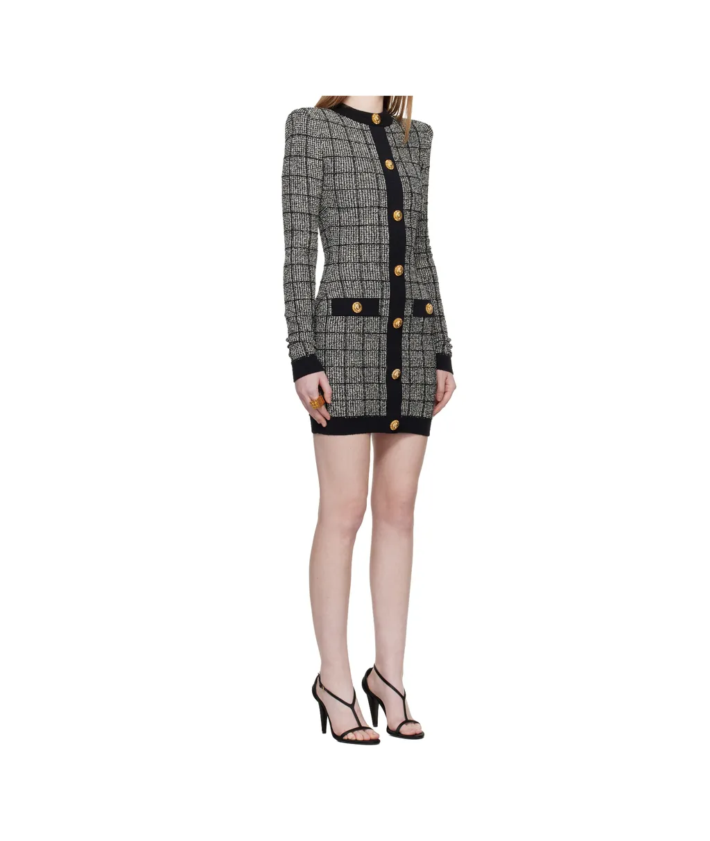 Balmain Tweed Long-Sleeve Dress