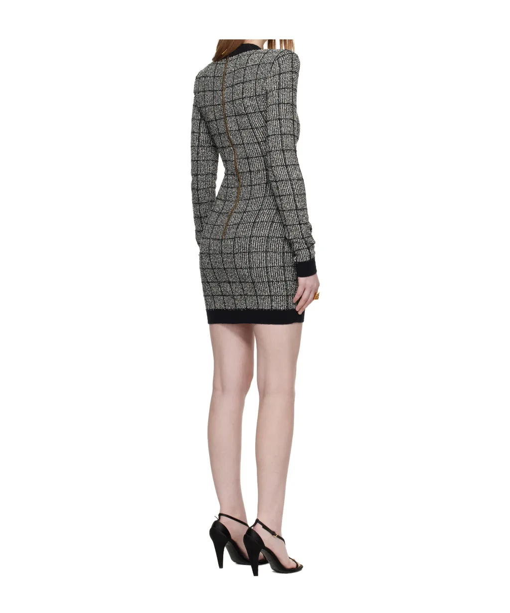 Balmain Tweed Long-Sleeve Dress