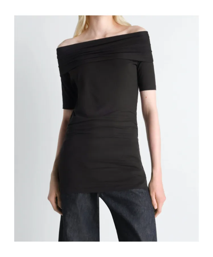 Short Sleeve Twisted Top In Cotton Crepe Jersey