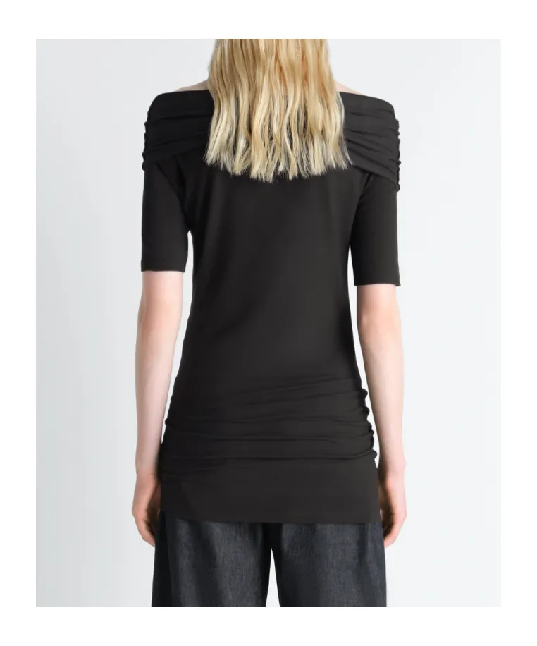 Short Sleeve Twisted Top In Cotton Crepe Jersey