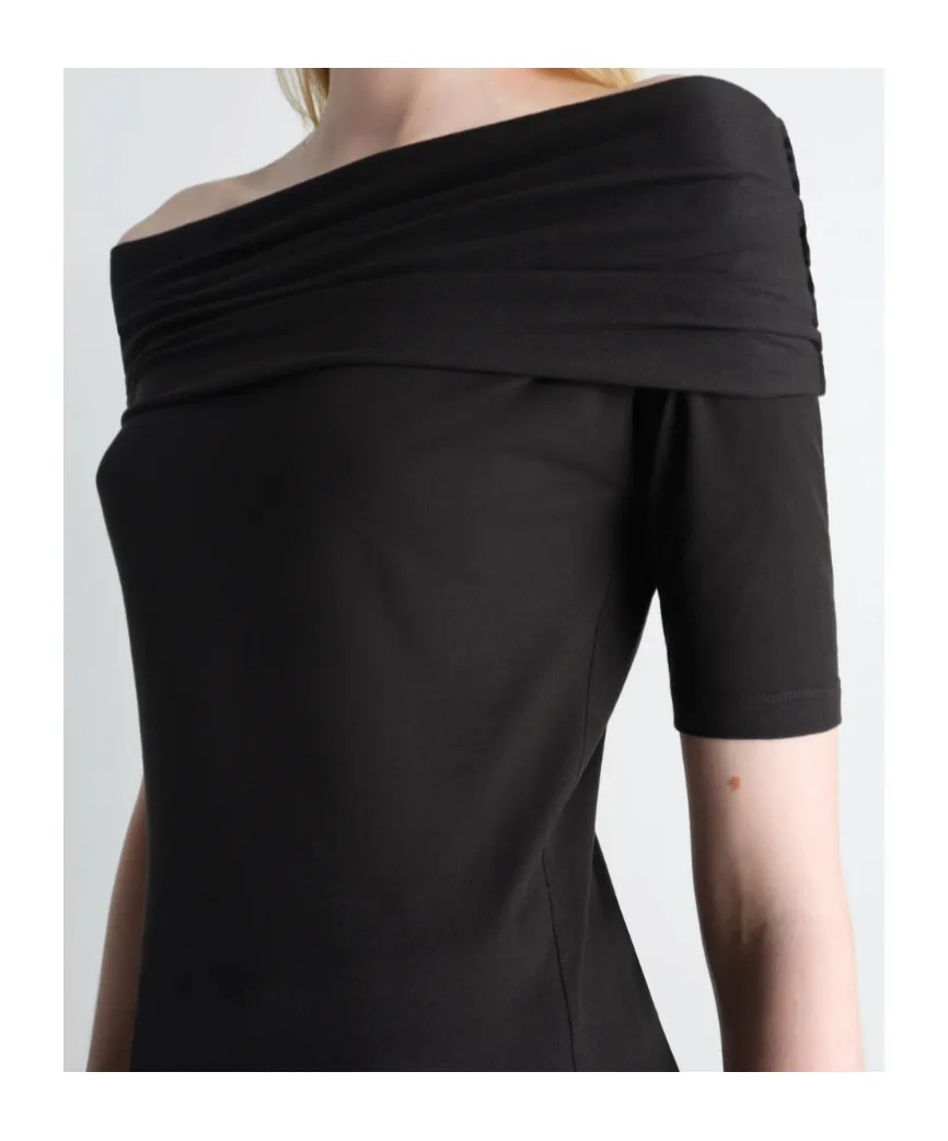Short Sleeve Twisted Top In Cotton Crepe Jersey