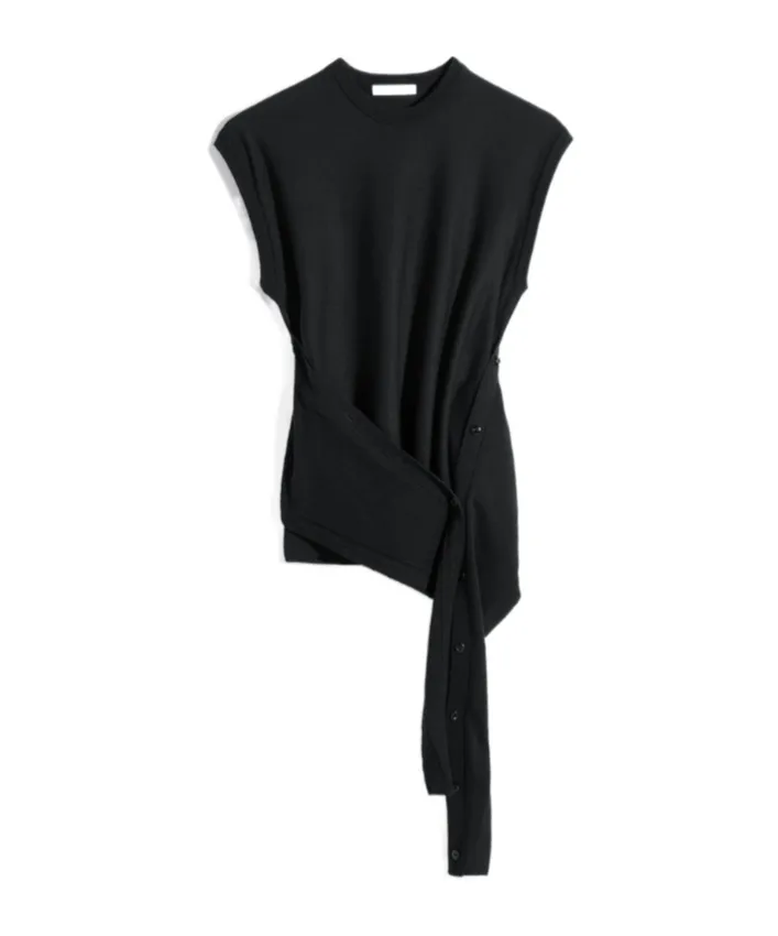 Sleeveless Buttoned Top In Merino Blend
