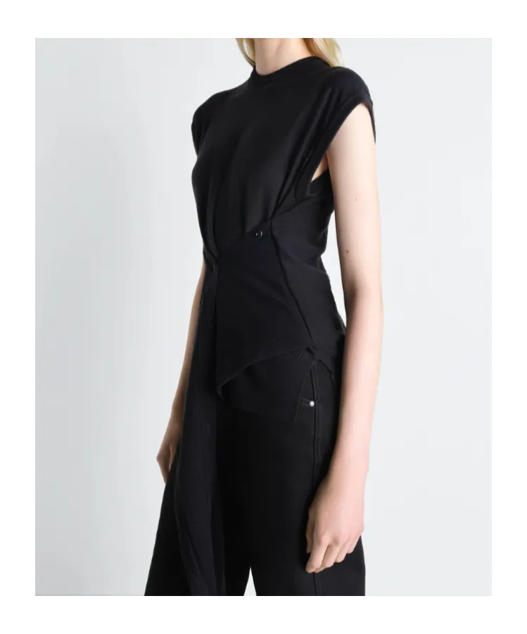 Sleeveless Buttoned Top In Merino Blend