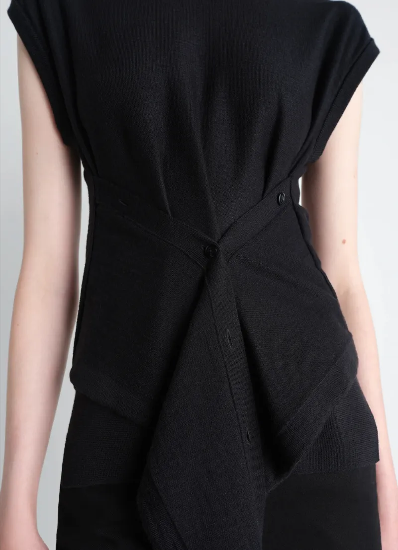 Sleeveless Buttoned Top In Merino Blend
