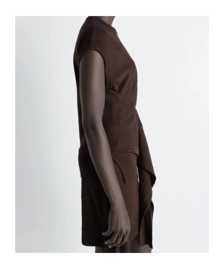 Sleeveless Buttoned Top In Merino Blend