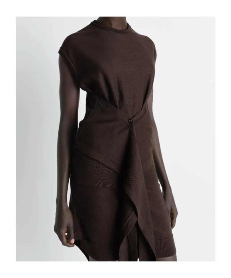 Sleeveless Buttoned Top In Merino Blend
