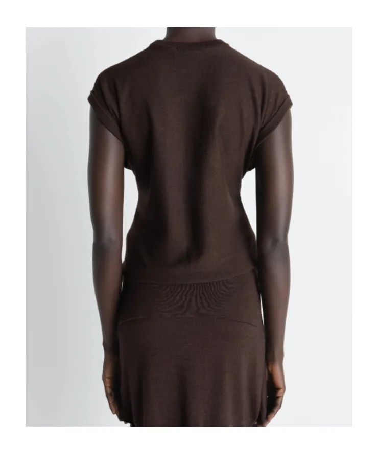 Sleeveless Buttoned Top In Merino Blend