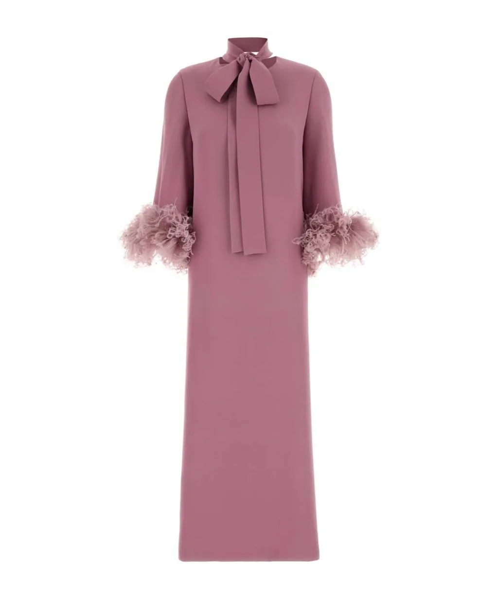 Valentino	Bow Detailed Feather-Trim Dress