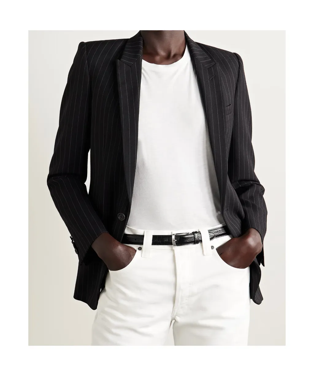 Dana Crocodile-Patterned Leather Belt