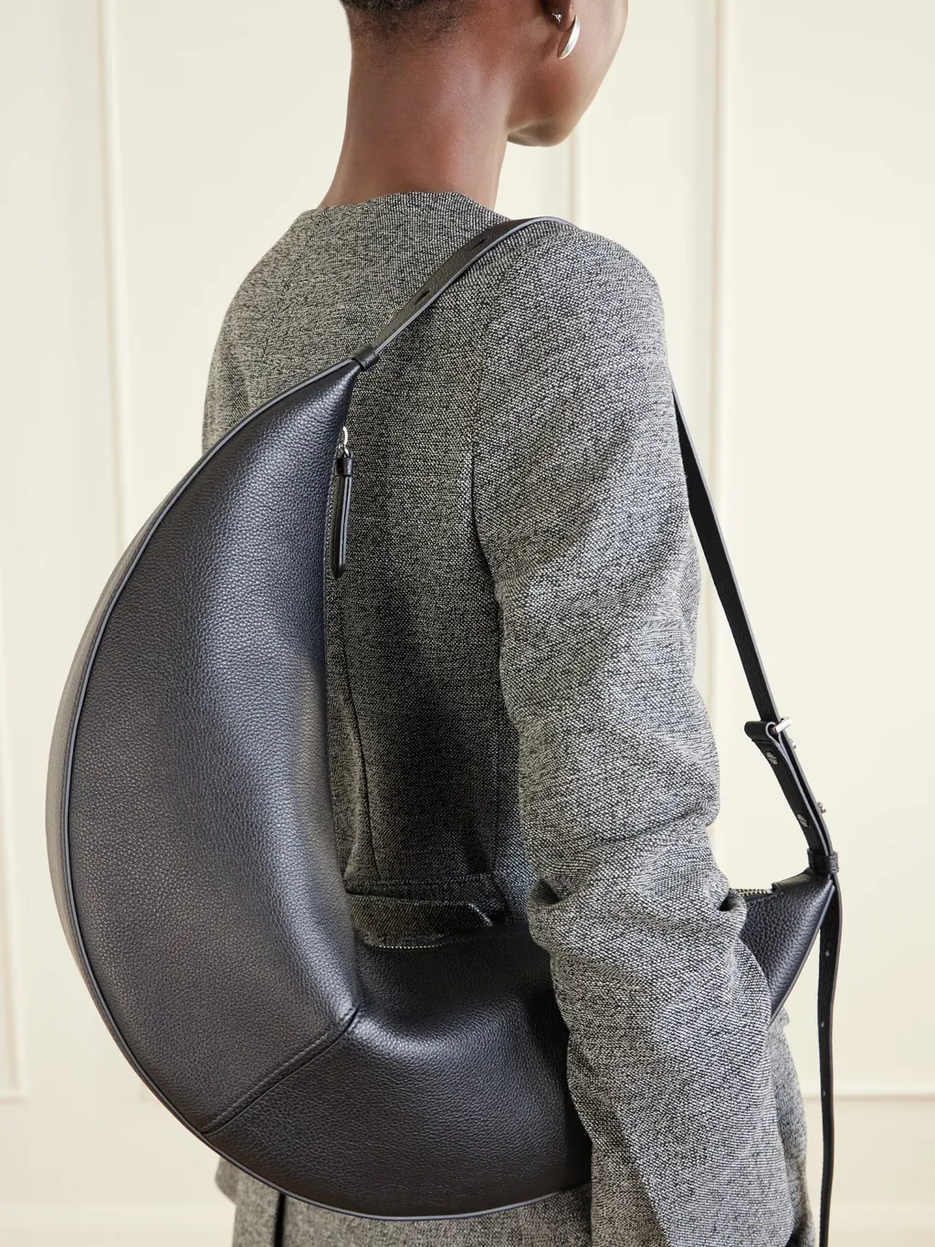 Slide Paneled Full-Grain Leather Shoulder Bag