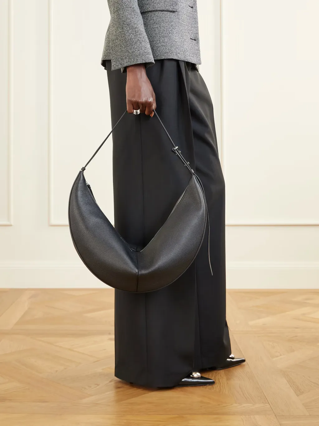 Slide Paneled Full-Grain Leather Shoulder Bag