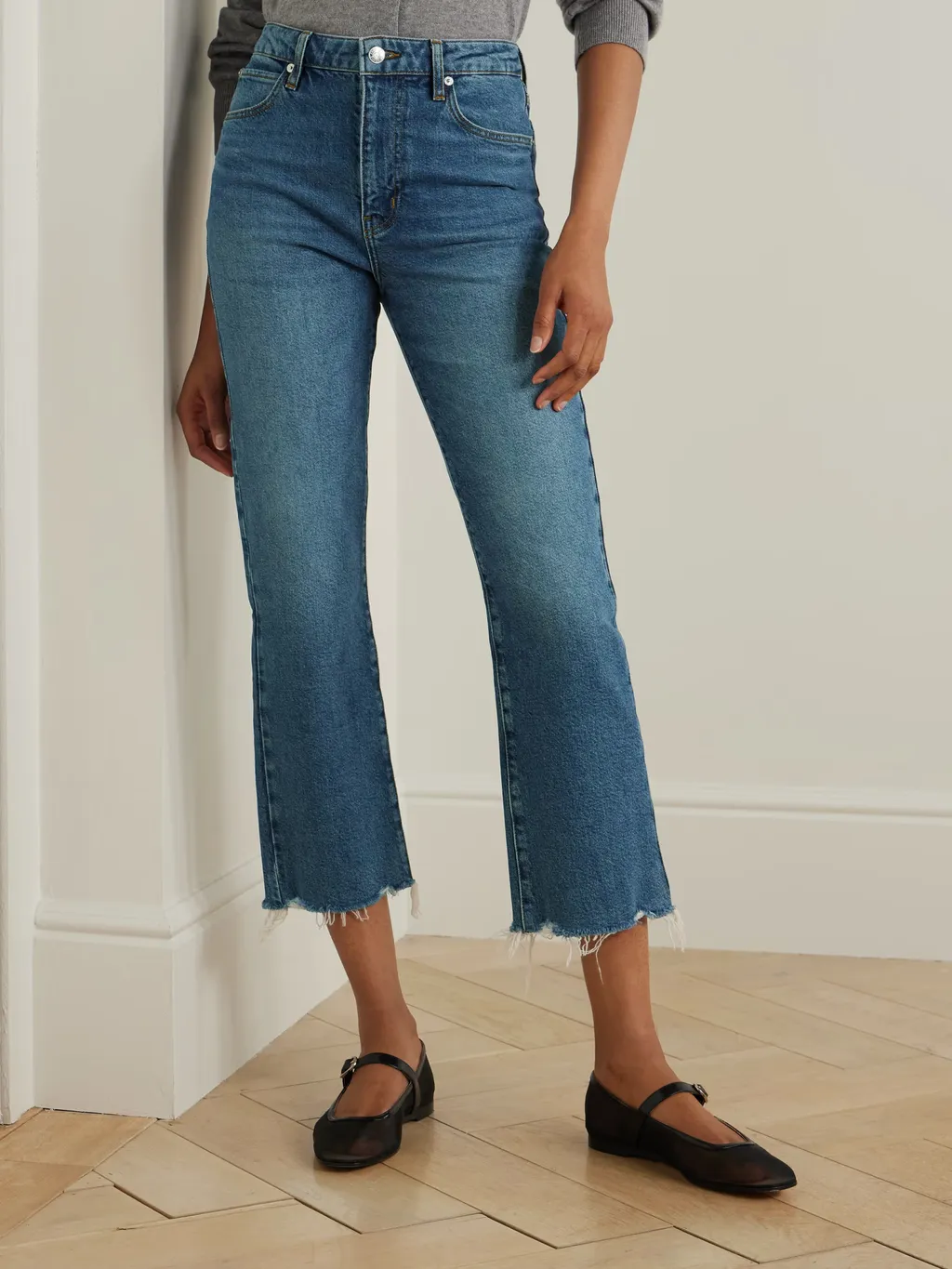 The Ruler Crop Frayed High-Rise Slim-Leg Jeans