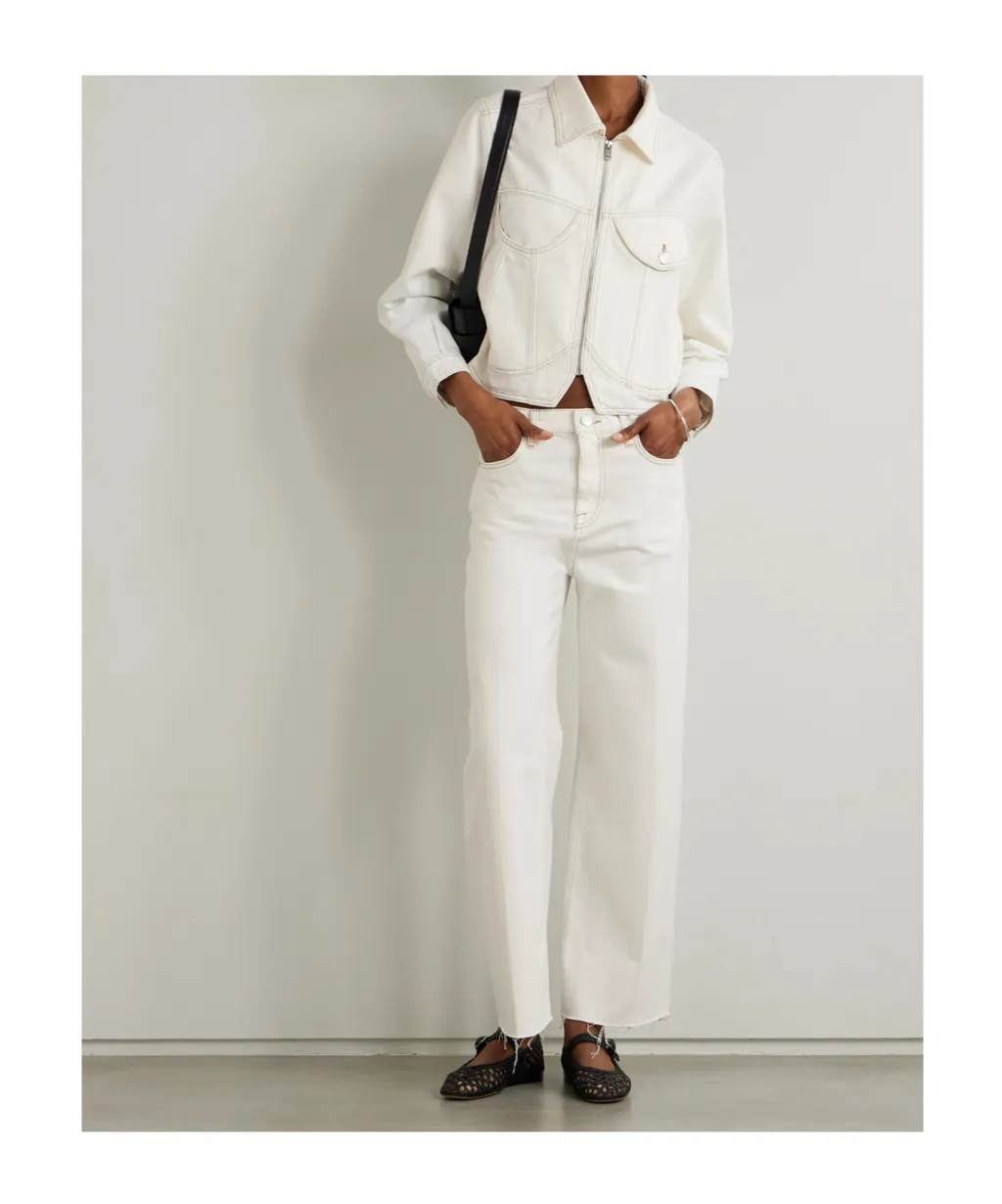 Wide-Leg Nine-Inch High-Waisted Denim Pants