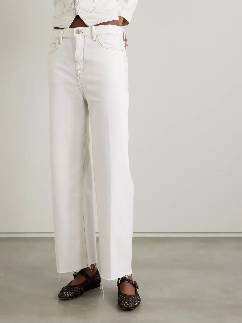Wide-Leg Nine-Inch High-Waisted Denim Pants
