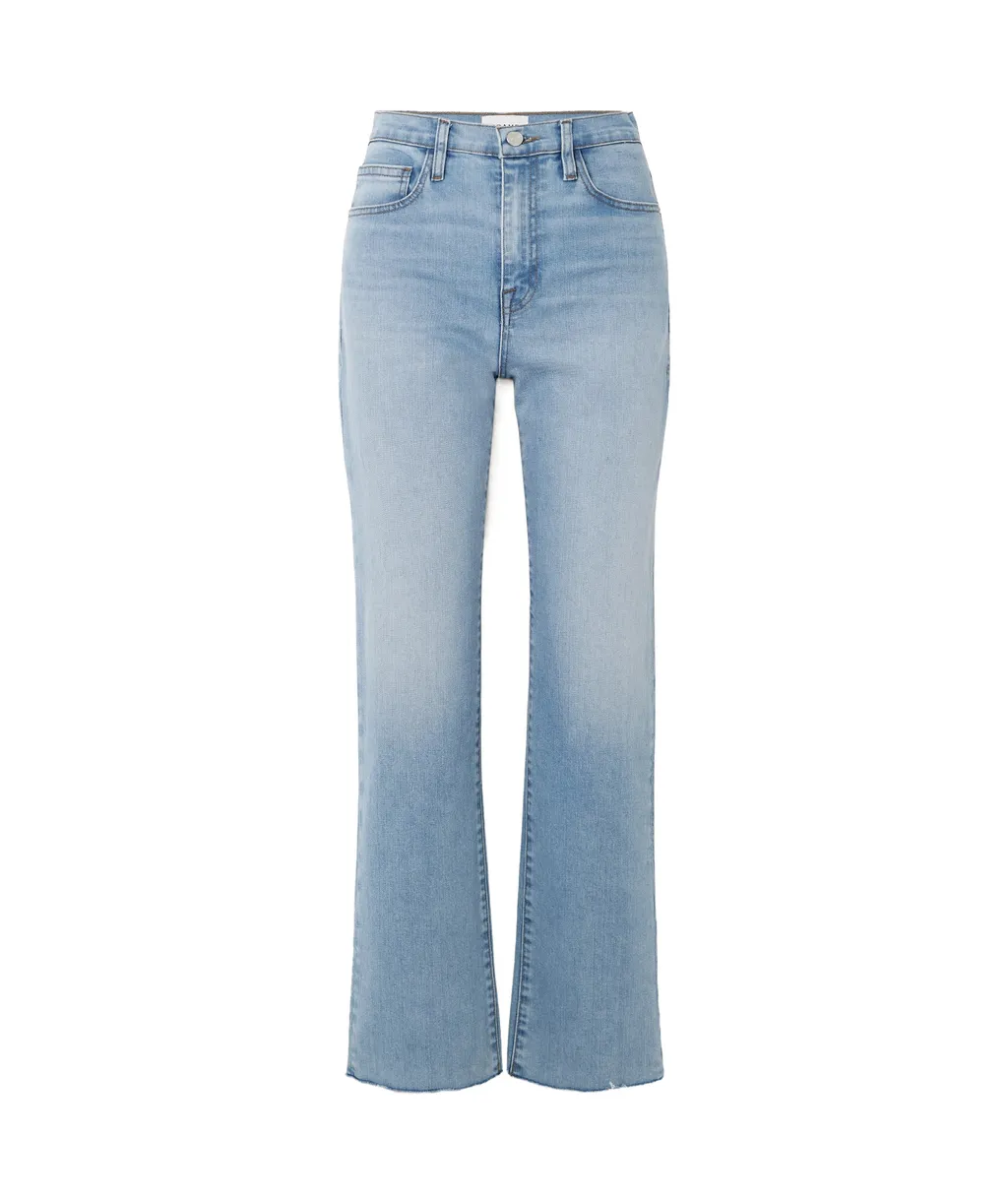 High-Waisted Straight-Leg Nine-Inch Denim Pants