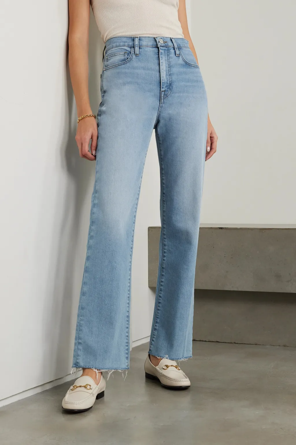 High-Waisted Straight-Leg Nine-Inch Denim Pants