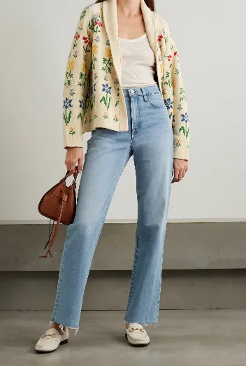 High-Waisted Straight-Leg Nine-Inch Denim Pants