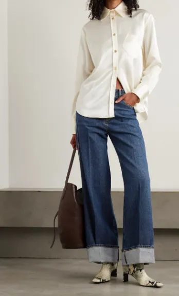 The Cuffed Wide Mid-Rise Wide-Leg Jeans