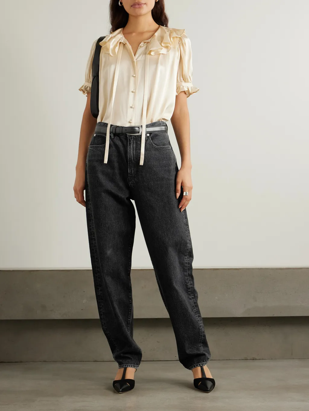 High-Rise Tapered Denim Trousers