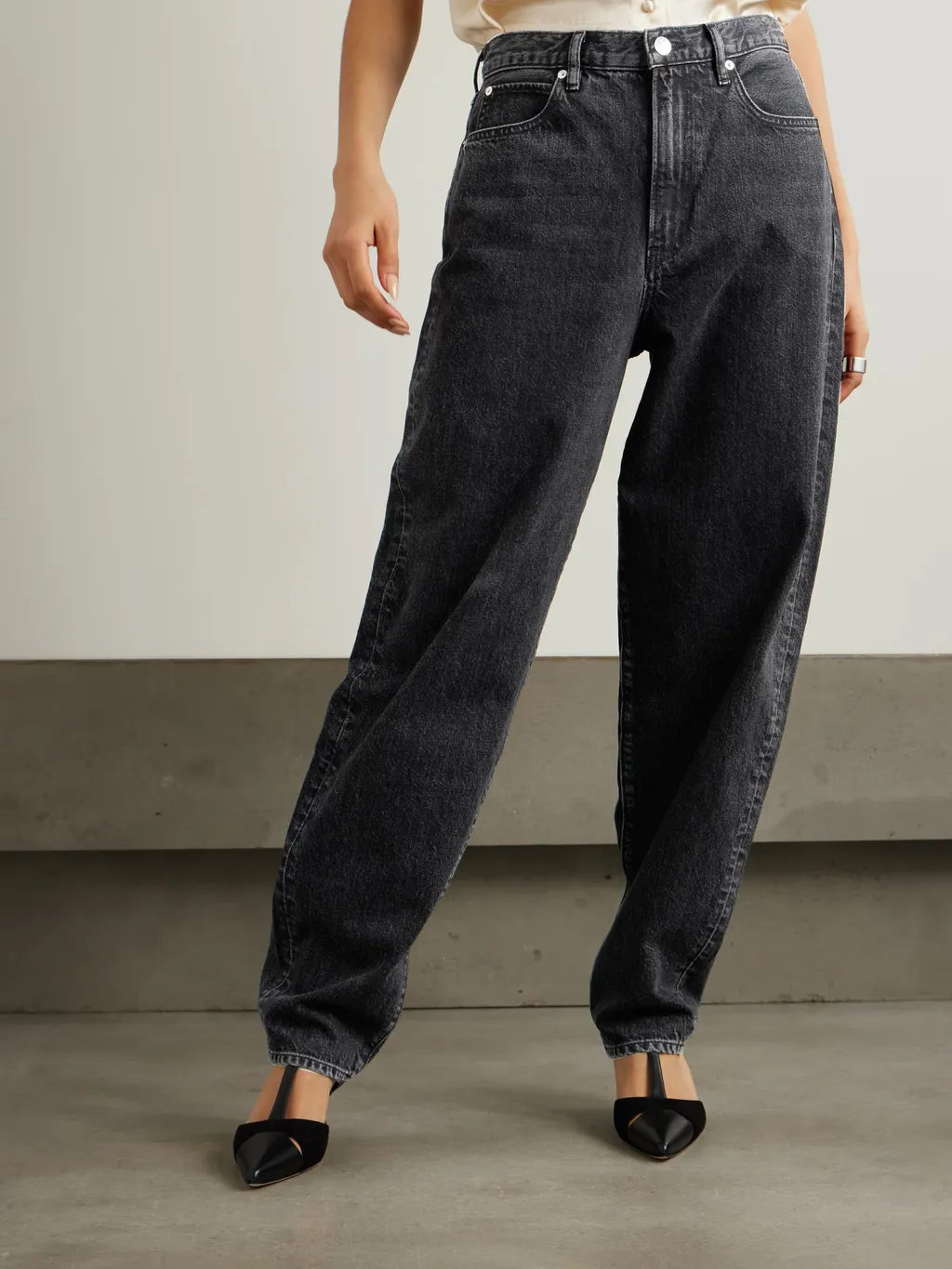 High-Rise Tapered Denim Trousers