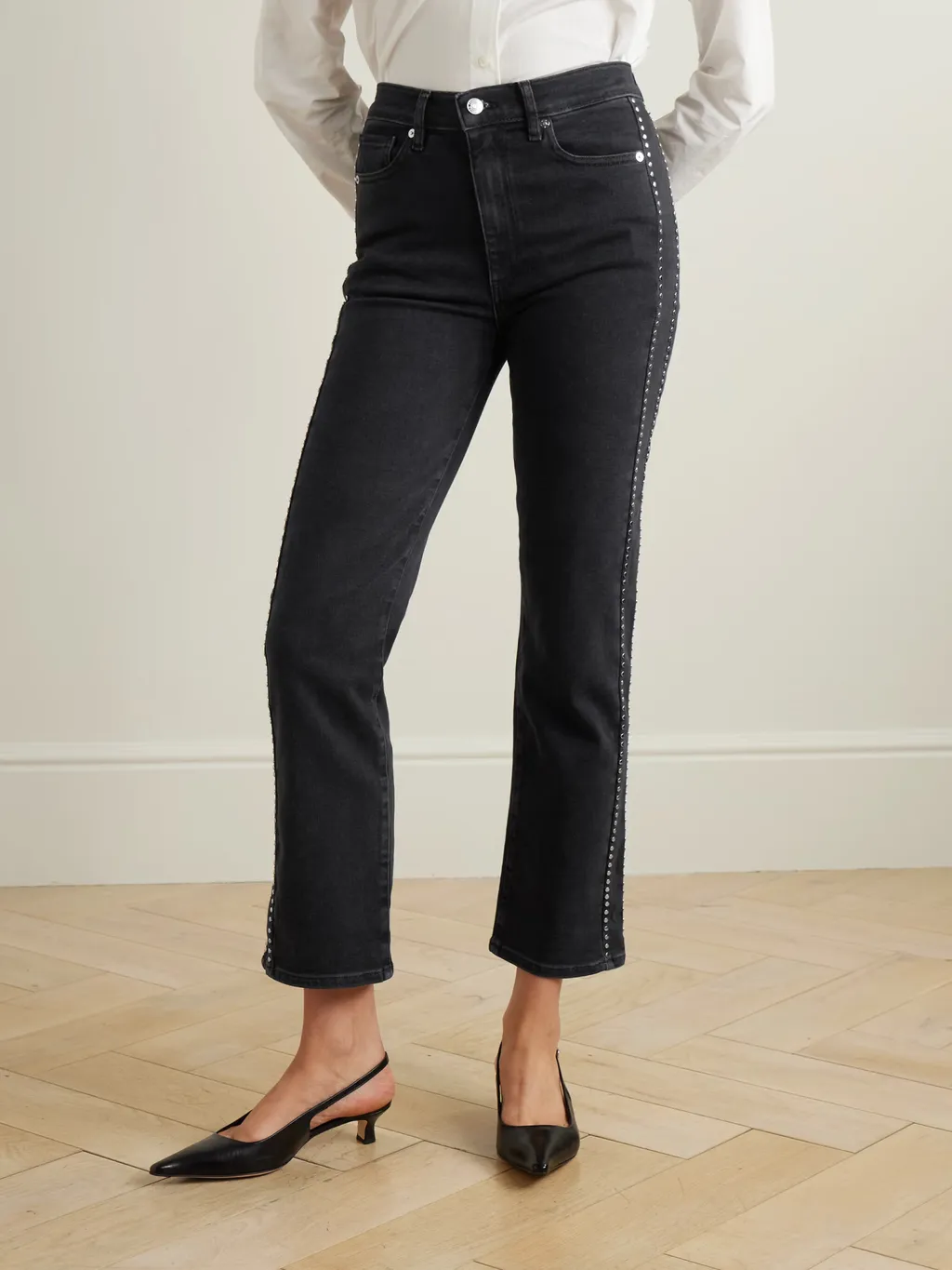 Embellished High-Rise Denim Trousers