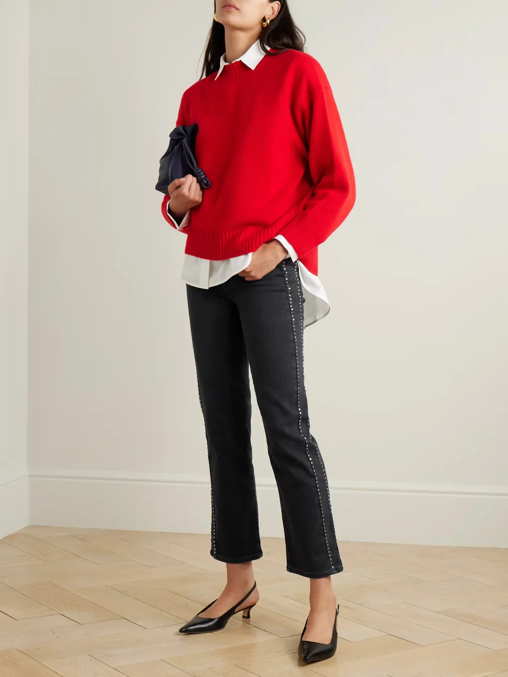Embellished High-Rise Denim Trousers