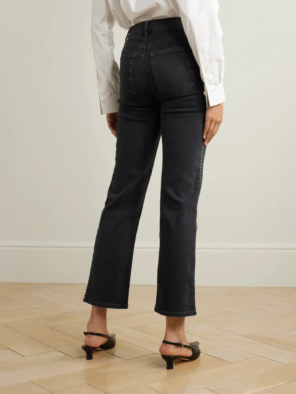 Embellished High-Rise Denim Trousers