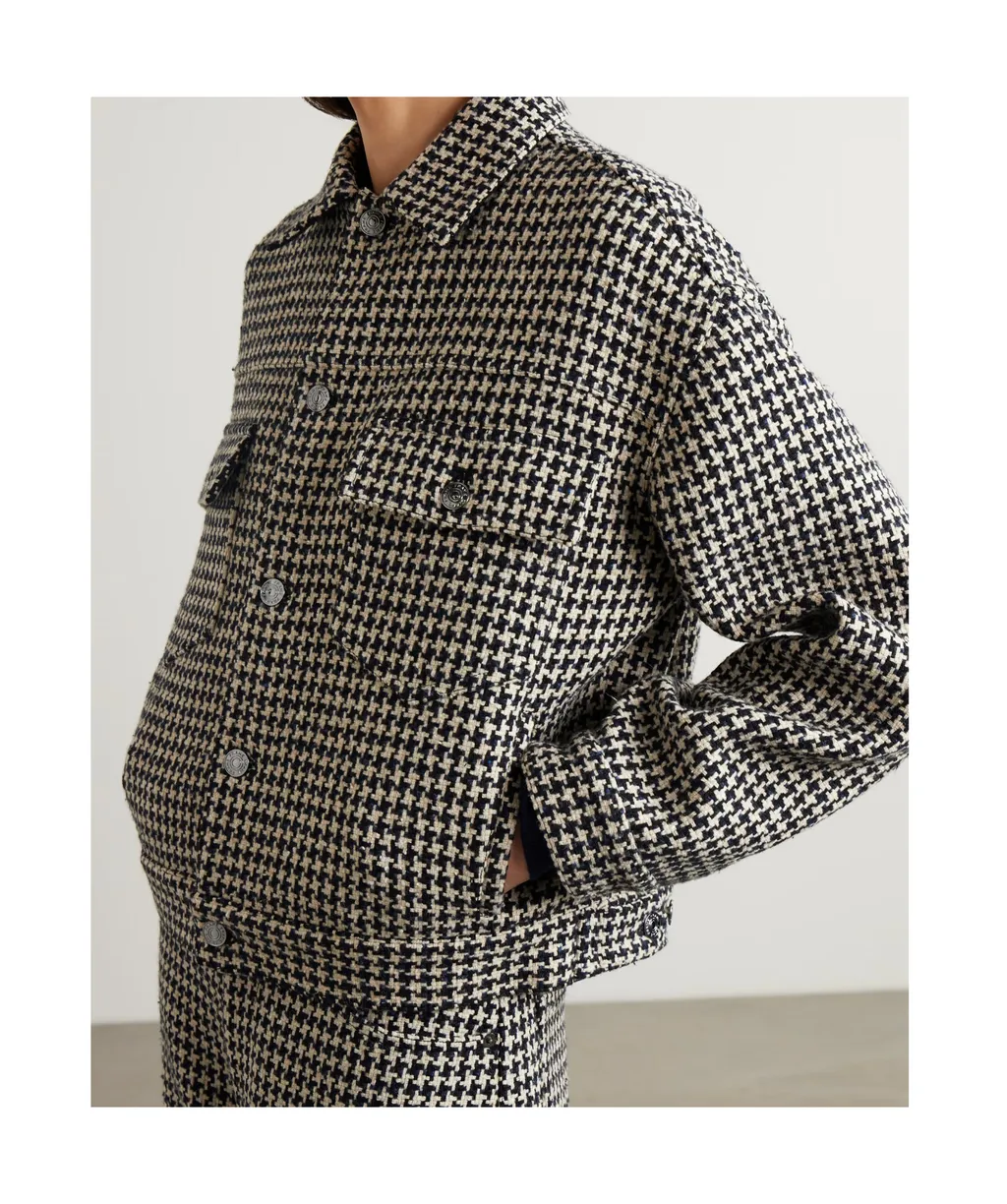 Houndstooth Tweed Casual Jacket