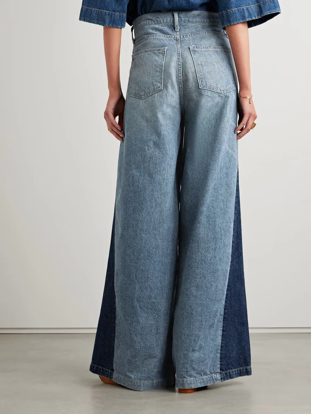 Ebony Paneled Two-Tone High-Rise Denim Trousers