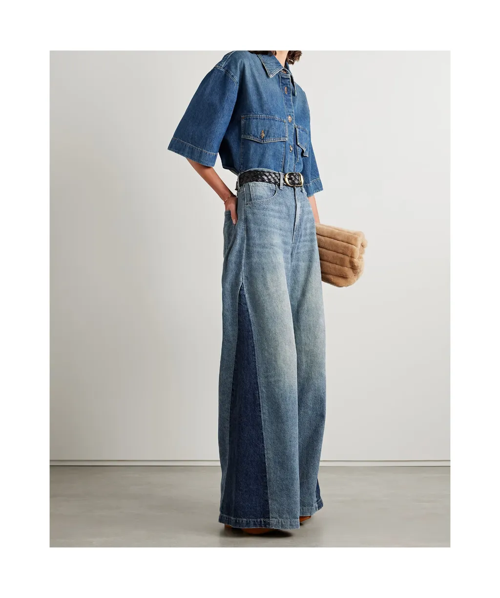 Ebony Paneled Two-Tone High-Rise Denim Trousers