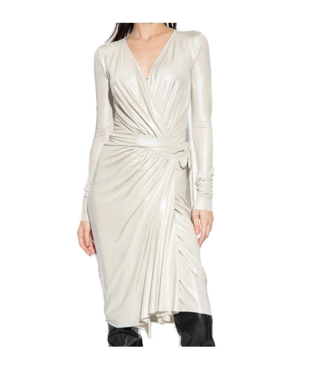 Draped-Design V-Neck Dress